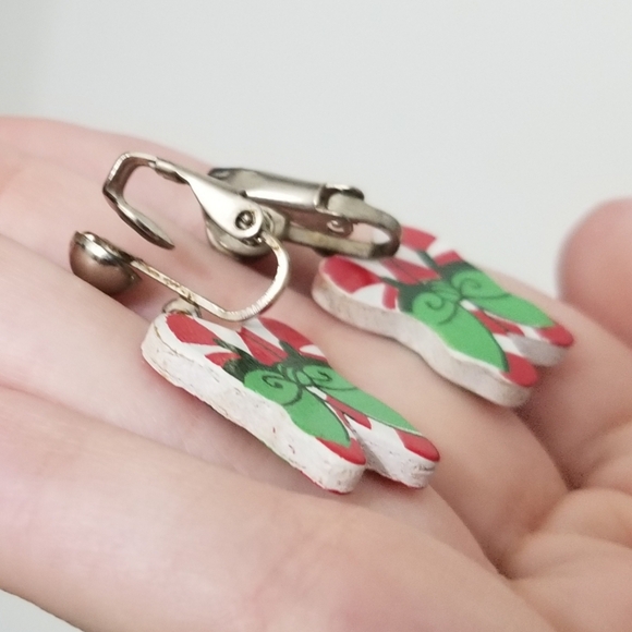 Vtg candy cane clip on earrings, VGUC - Picture 7 of 7